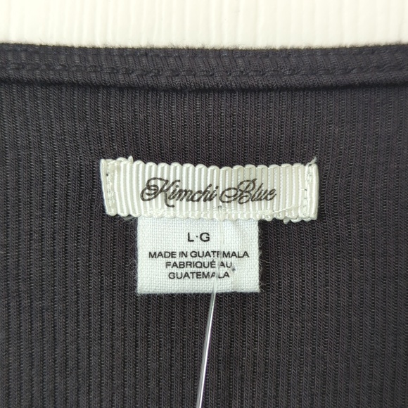 Kimchi Blue UO Quinn Ribbed Knit Ruched Scoop Neck Long Sleeve Crop Top Black L - Picture 4 of 12